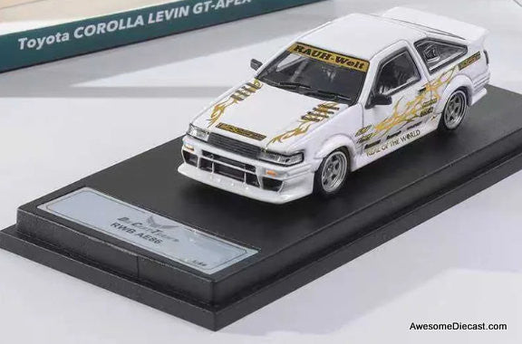 Toyota Corolla Levin GT-Apex RWB, White/Gold 1:64 Diecast Model Car by DCT