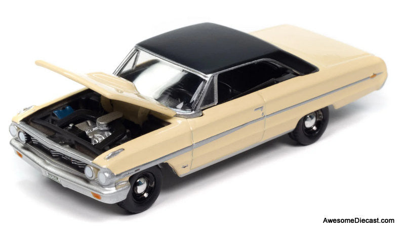 1964 Ford Galaxie 500XL, Sunshine Yellow w/Black Roof 1:64 Diecast Model Car by Auto World