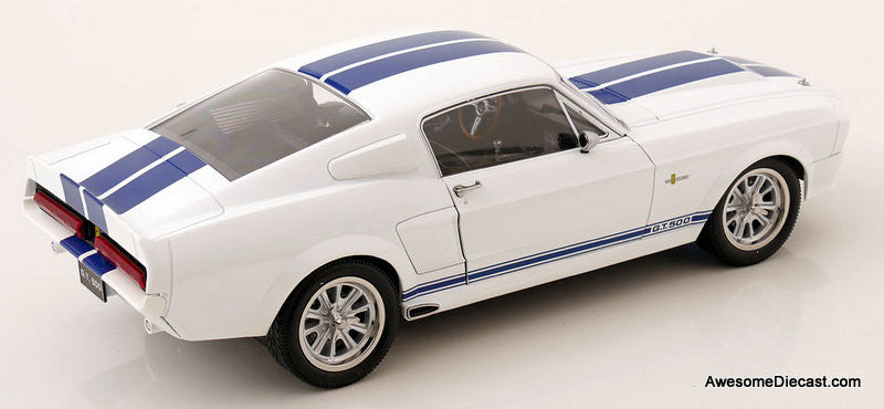 1967 Ford Mustang Shelby GT500, Wimbledon White/Blue Stripes 1:12 Diecast Model Car by KK Scale