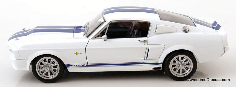 1967 Ford Mustang Shelby GT500, Wimbledon White/Blue Stripes 1:12 Diecast Model Car by KK Scale