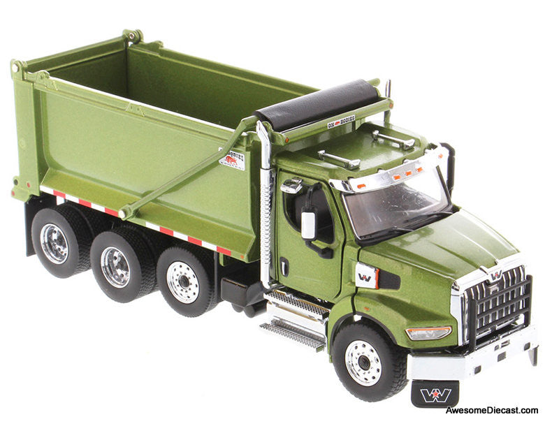 Diecast Masters 1:50 Western Star Tandem Dump Truck w/Pusher Axle, Metallic Olive Green