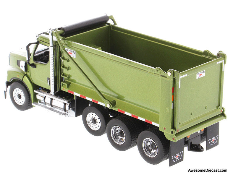 Diecast Masters 1:50 Western Star Tandem Dump Truck w/Pusher Axle, Metallic Olive Green