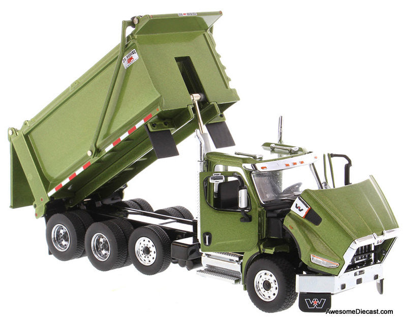 Diecast Masters 1:50 Western Star Tandem Dump Truck w/Pusher Axle, Metallic Olive Green