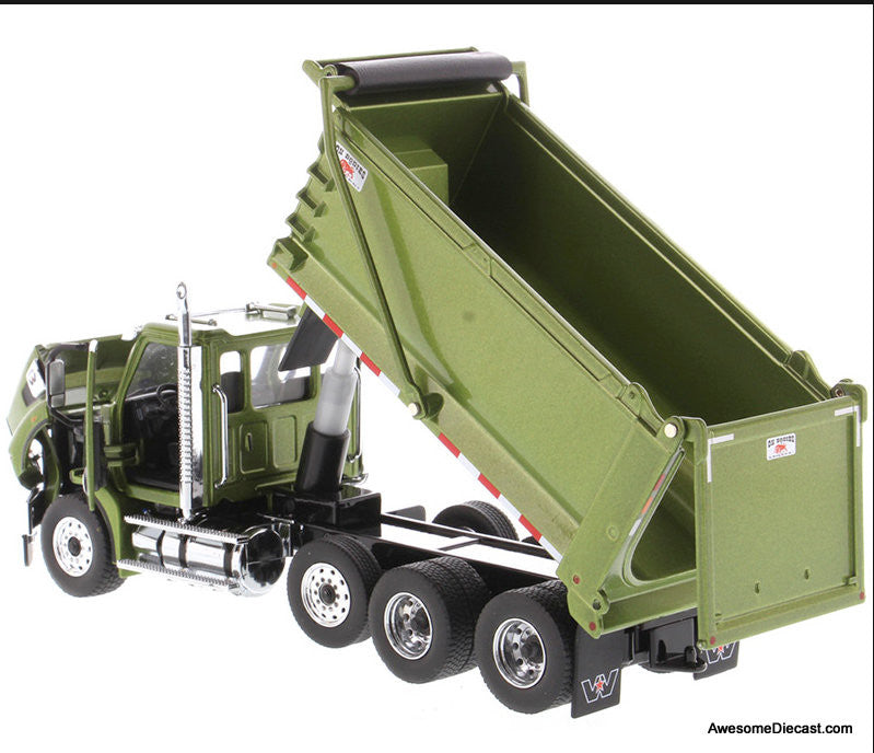 Diecast Masters 1:50 Western Star Tandem Dump Truck w/Pusher Axle, Metallic Olive Green