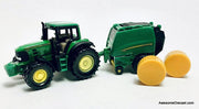 John Deere 7350 Tractor w/Hay Baler & Hay Bales Diecast Model Tractor by Siku