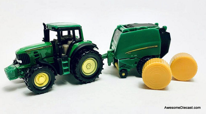 John Deere 7350 Tractor w/Hay Baler & Hay Bales Diecast Model Tractor by Siku