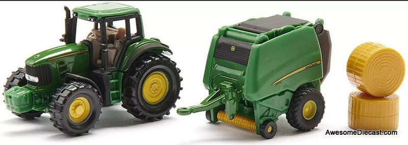 John Deere 7350 Tractor w/Hay Baler & Hay Bales Diecast Model Tractor by Siku