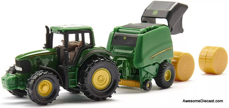 John Deere 7350 Tractor w/Hay Baler & Hay Bales Diecast Model Tractor by Siku