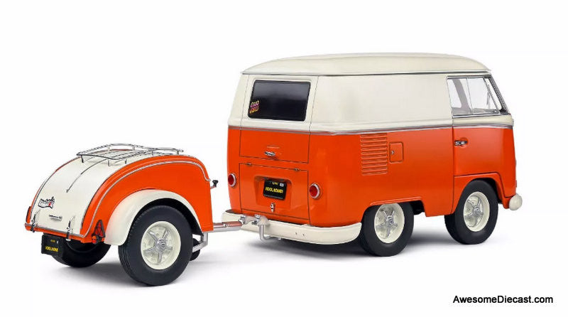 1950 Kool Kombi w/Trailer, Orange/White 1:18 Diecast Model Vehicle by Solido