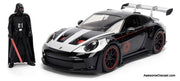 Star Wars Porsche 911 GT3 RS (992), Black/Silver w/Darth Vader Figure 1:24 Diecast Model Car by Jada