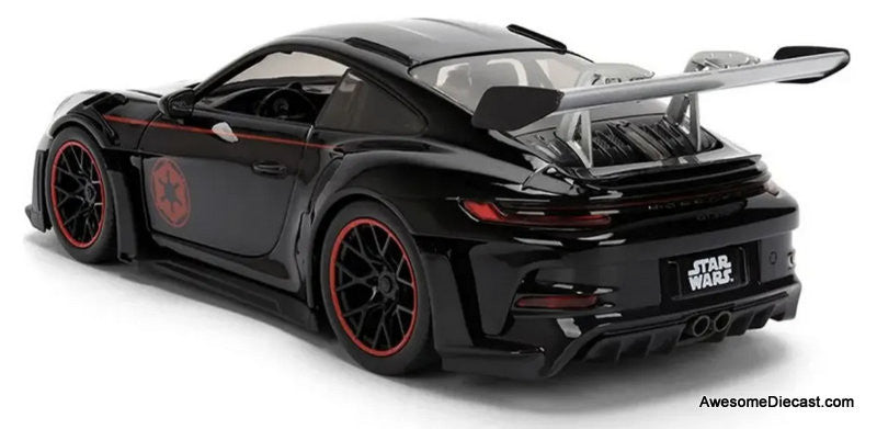 Star Wars Porsche 911 GT3 RS (992), Black/Silver w/Darth Vader Figure 1:24 Diecast Model Car by Jada