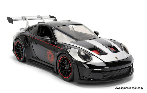 Star Wars Porsche 911 GT3 RS (992), Black/Silver w/Darth Vader Figure 1:24 Diecast Model Car by Jada