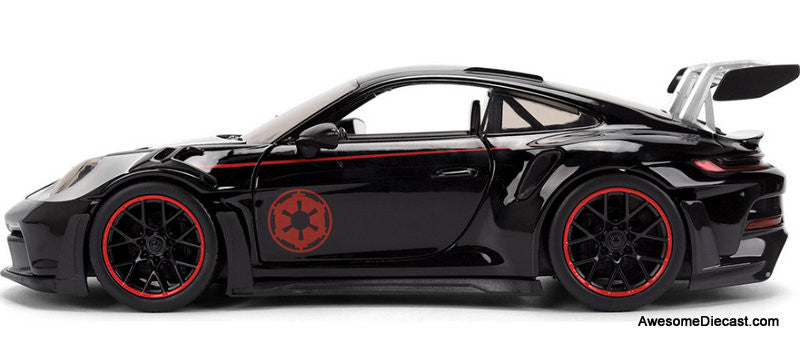 Star Wars Porsche 911 GT3 RS (992), Black/Silver w/Darth Vader Figure 1:24 Diecast Model Car by Jada
