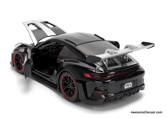 Star Wars Porsche 911 GT3 RS (992), Black/Silver w/Darth Vader Figure 1:24 Diecast Model Car by Jada
