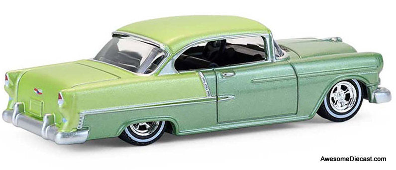 1955 Chevrolet Bel Air Lowrider, Crocus Yellow/Laurel Green 1:64 Diecast Model Car by Greenlight