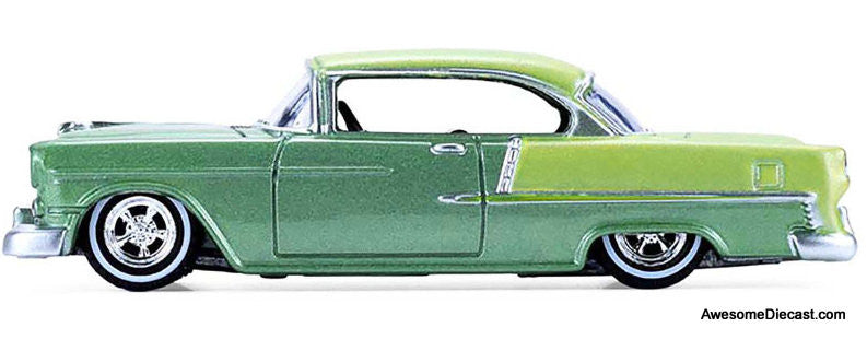 1955 Chevrolet Bel Air Lowrider, Crocus Yellow/Laurel Green 1:64 Diecast Model Car by Greenlight