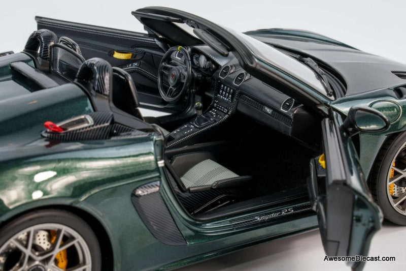 2023 Porsche 718 Spyder RS Weissach Package, Forest Green Metallic 1:18 Diecast Model Car by Norev