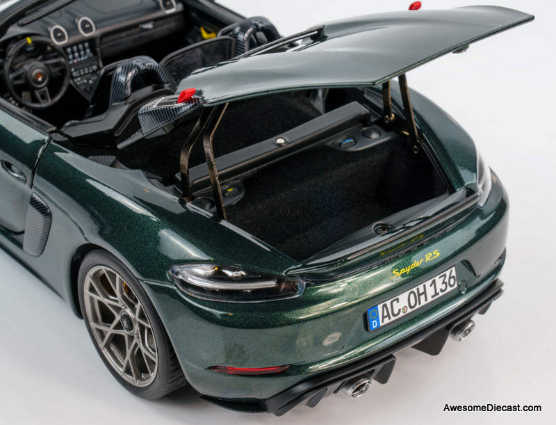 2023 Porsche 718 Spyder RS Weissach Package, Forest Green Metallic 1:18 Diecast Model Car by Norev