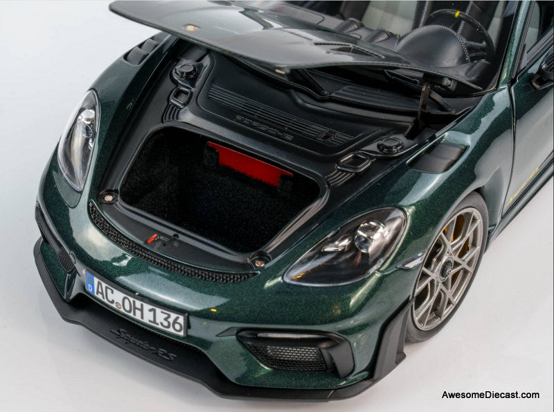 2023 Porsche 718 Spyder RS Weissach Package, Forest Green Metallic 1:18 Diecast Model Car by Norev