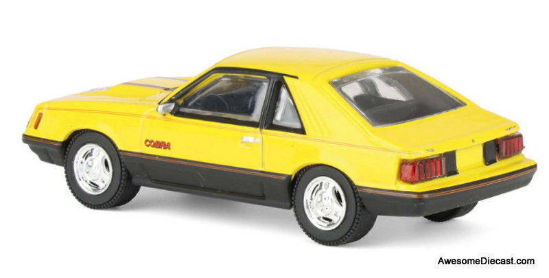 1979 Ford Mustang Cobra Fastback, Bright Yellow w/Cobra Graphics 1:64 Diecast Model Car by Greenlight
