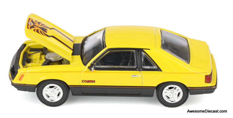 1979 Ford Mustang Cobra Fastback, Bright Yellow w/Cobra Graphics 1:64 Diecast Model Car by Greenlight