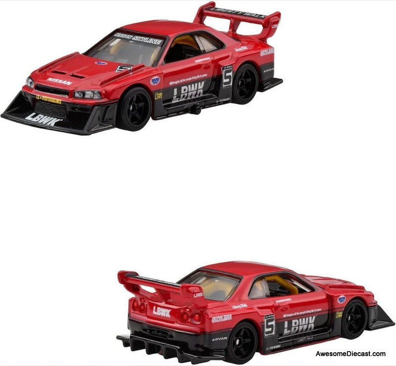 Hot Wheels Premium 2 Pack Nissan Skyline Silhouette & LB-ER34 Super Silhouette 1:64 Diecast Model Car by Hot Wheels