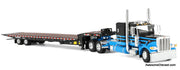 Peterbilt 389 Sleeper Tractor w/Landoll 440B-50CA Traveling Axle Trailer, Blue/Black 1:64 Diecast Model Truck DCP by FG