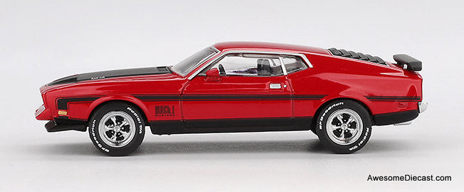 1971 Ford Mustang Mach1, Race Red 1:64 Diecast Model Car by Mini GT
