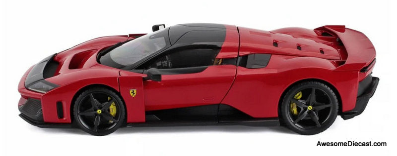 2024 Ferrari F80, Rossa Corsa Red (Black Wheels) 1:18 Diecast Model Car by Burago