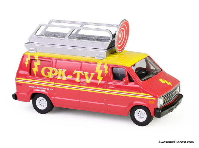 1976 Dodge B-100 w/ Roof Mounted Satellite Dish (Dish Grace) 1:64 Diecast Model Vehicle by Greenlight