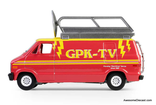 1976 Dodge B-100 w/ Roof Mounted Satellite Dish (Dish Grace) 1:64 Diecast Model Vehicle by Greenlight