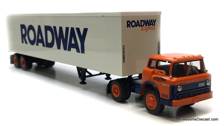 Ford C-Series Day Cab w/53' Utility Tractor: Roadway 1:87 ABS Plastic Model Truck by Brekina