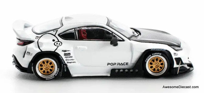 Toyota GR86 Pandem, Crystal White Pearl 1:64 Diecast Model Car by Pop Race