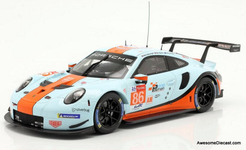2018 Porsche 911 (991) RSR #86, Gulf Livery 2018 24h Le Mans 1:12 Diecast Model Car by IXO