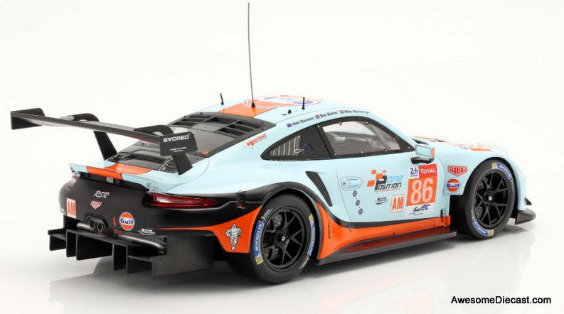 2018 Porsche 911 (991) RSR #86, Gulf Livery 2018 24h Le Mans 1:12 Diecast Model Car by IXO