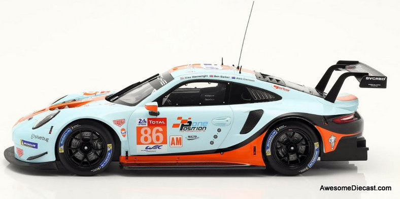 2018 Porsche 911 (991) RSR #86, Gulf Livery 2018 24h Le Mans 1:12 Diecast Model Car by IXO