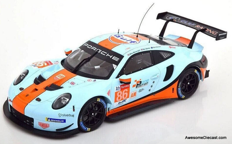 2018 Porsche 911 (991) RSR #86, Gulf Livery 2018 24h Le Mans 1:12 Diecast Model Car by IXO