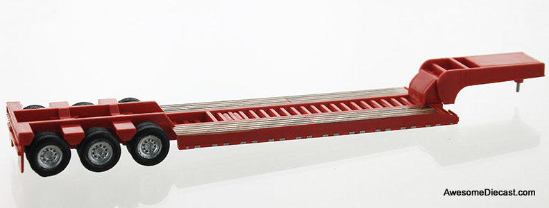 Lowboy Construction Trailer, Red 1:87 ABS Plastic Model Trailer by HO Logistics Replicas
