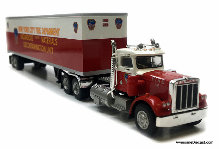 1973 Peterbilt 359 Day Cab w/Hazarous Materials Decontamination Unit Trailer: FDNY 1:87 ABS Plastic Model Truck by Brekina