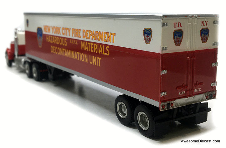 1973 Peterbilt 359 Day Cab w/Hazarous Materials Decontamination Unit Trailer: FDNY 1:87 ABS Plastic Model Truck by Brekina