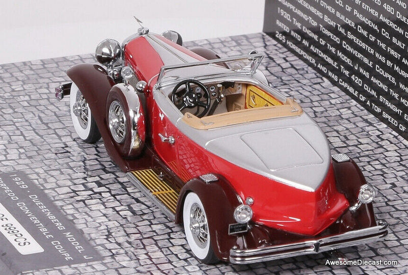 Only One!! Minichamps 1:43 1929 Duesenberg Model J Torpedo Convertible, Red/Silver
