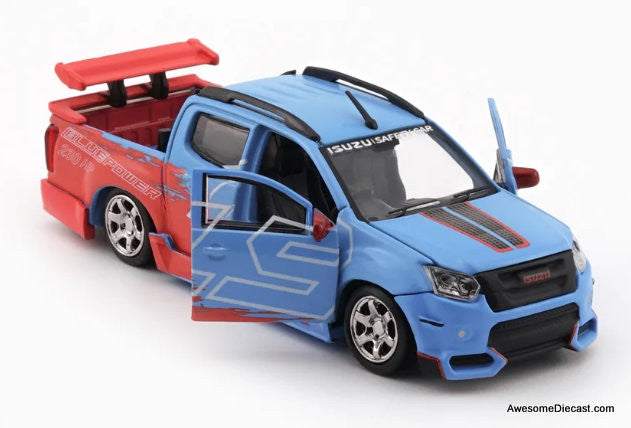 2018 Isuzu D-Max Low Rider Safety Car, Blue/Orange 1:64 Diecast Model Car by BM Creations