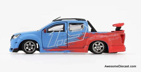 2018 Isuzu D-Max Low Rider Safety Car, Blue/Orange 1:64 Diecast Model Car by BM Creations