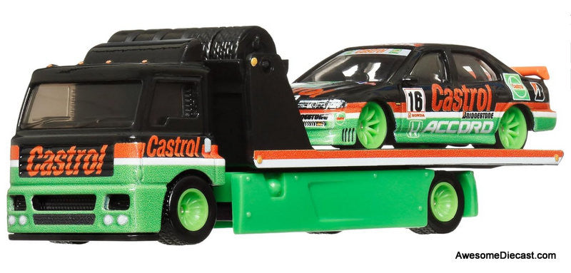 Hot Wheels Premium 1996 Honda Accord & Fleet Street Flat Bed Car Carrier: Team Castrol 1:64 Diecast Model Vehicles by Hot Wheels
