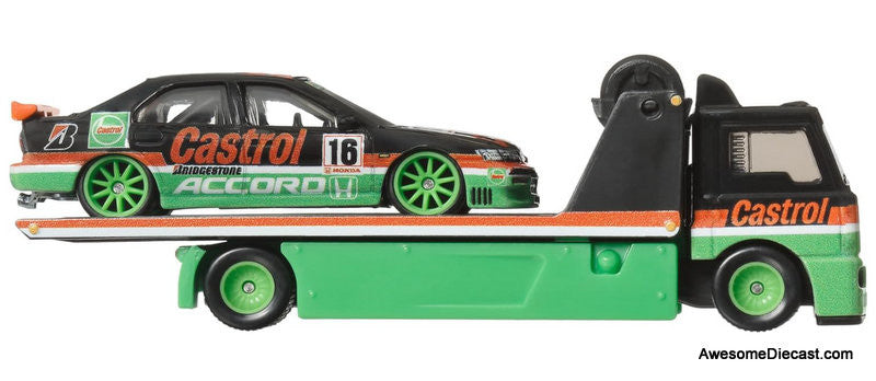 Hot Wheels Premium 1996 Honda Accord & Fleet Street Flat Bed Car Carrier: Team Castrol 1:64 Diecast Model Vehicles by Hot Wheels