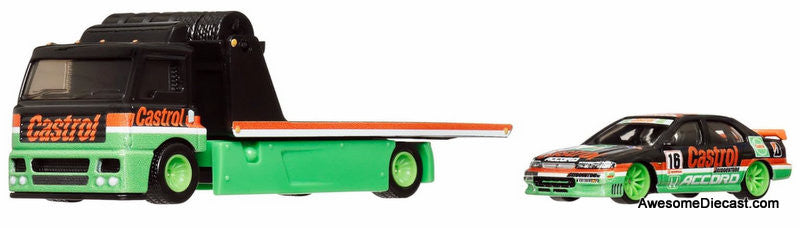 Hot Wheels Premium 1996 Honda Accord & Fleet Street Flat Bed Car Carrier: Team Castrol 1:64 Diecast Model Vehicles by Hot Wheels