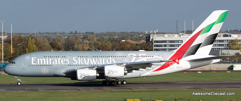 Airbus A380-800: Emirates Airline (Reg #A6-EUE) 25th Anniversary 1:200 Diecast Model Plane by Gemini 200