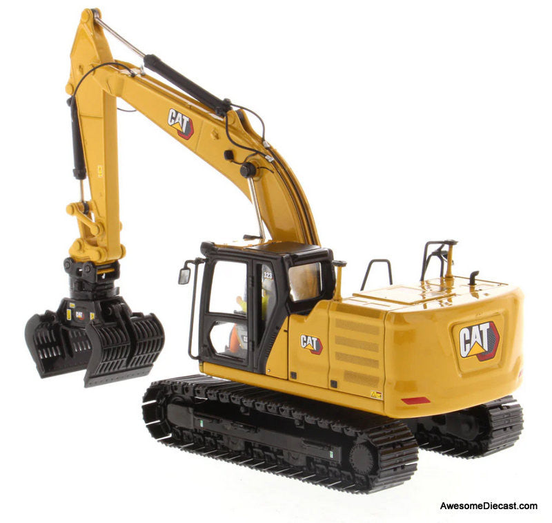 Cat 323 Hydraulic Excavator w/4 New Work-Tools, Yellow (Next Generation) 1:50 Diecast Model Vehicle by Diecast Masters