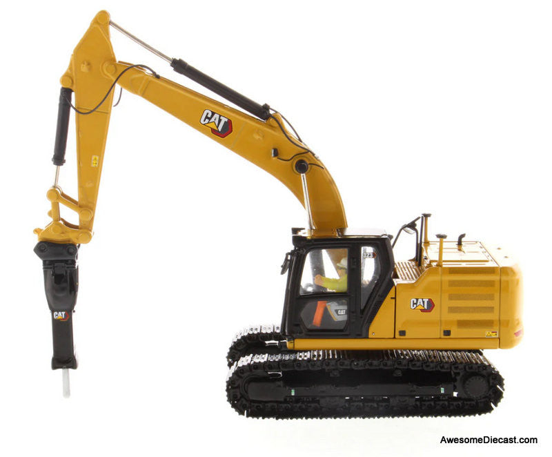 Cat 323 Hydraulic Excavator w/4 New Work-Tools, Yellow (Next Generation) 1:50 Diecast Model Vehicle by Diecast Masters
