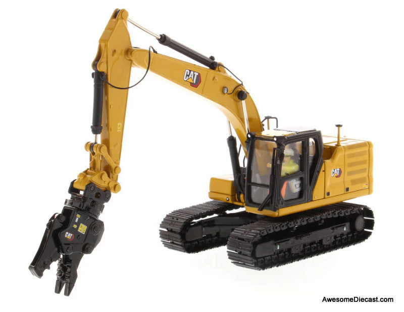 Cat 323 Hydraulic Excavator w/4 New Work-Tools, Yellow (Next Generation) 1:50 Diecast Model Vehicle by Diecast Masters
